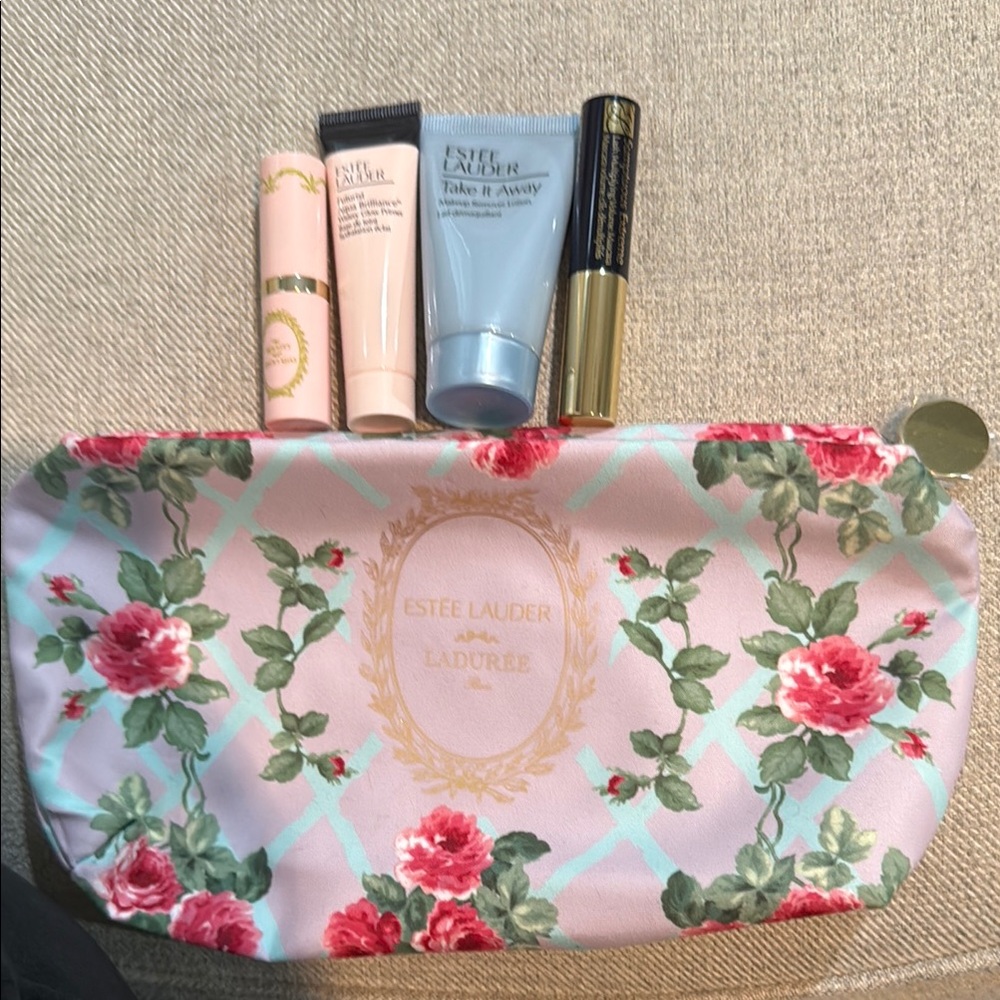 Estee Lauder Pink and Green Floral Cosmetic Case